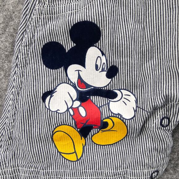 Vintage Overalls Disney Baby 12 mo Mickey Mouse Hickory Striped Bib Style Shorts - Picture 5 of 9